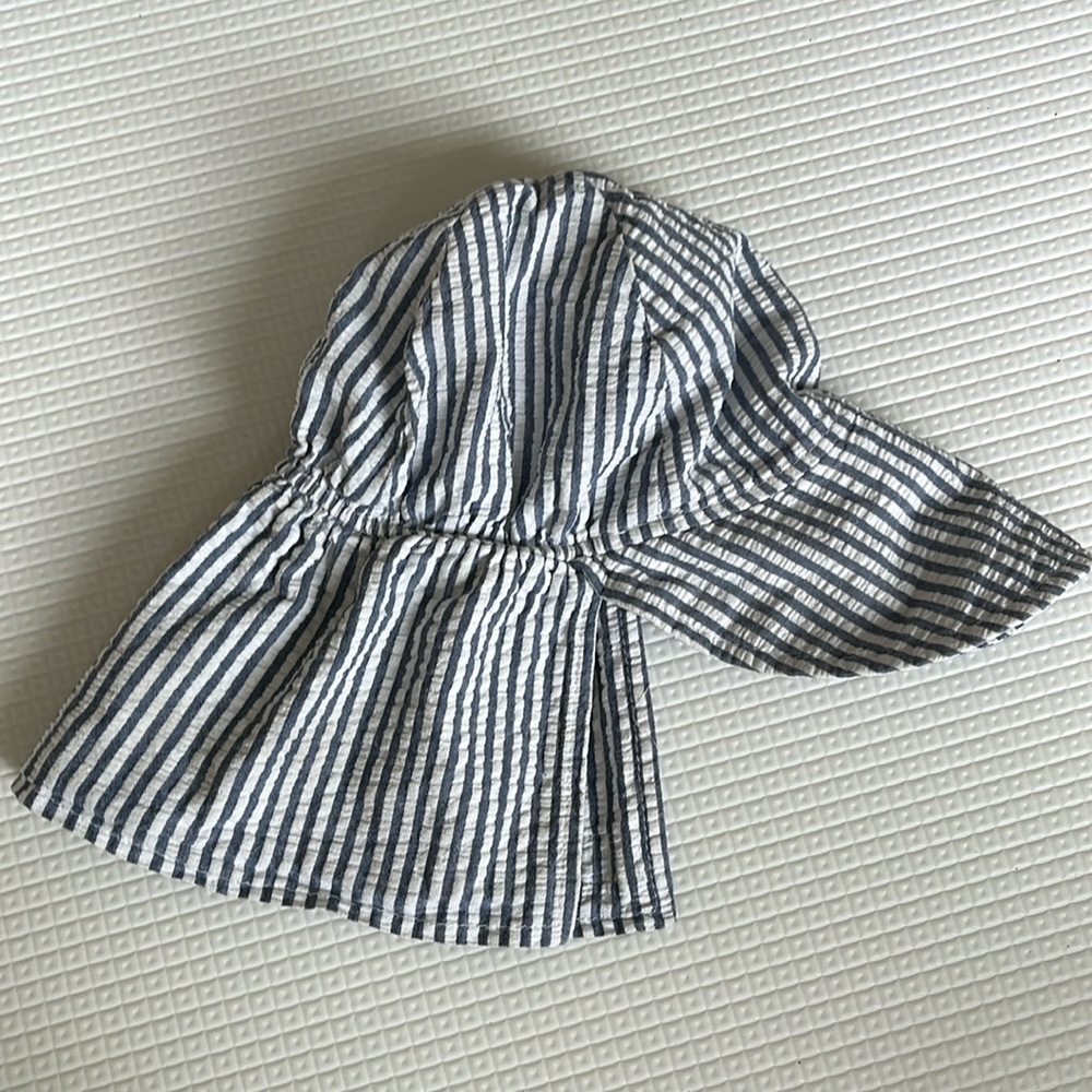 Toddler Beach Hat Flap Happy Large Chambray Stripe Seersucker UPF 50+